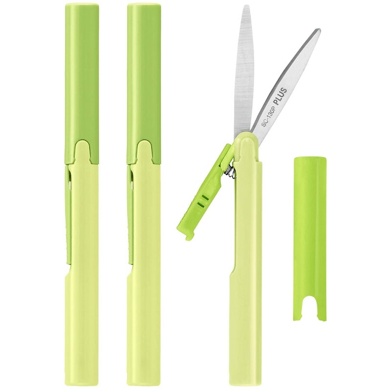 مقص تويجى مضغوط بأسلوب القلم مع غطاء، 3-pack أخضر